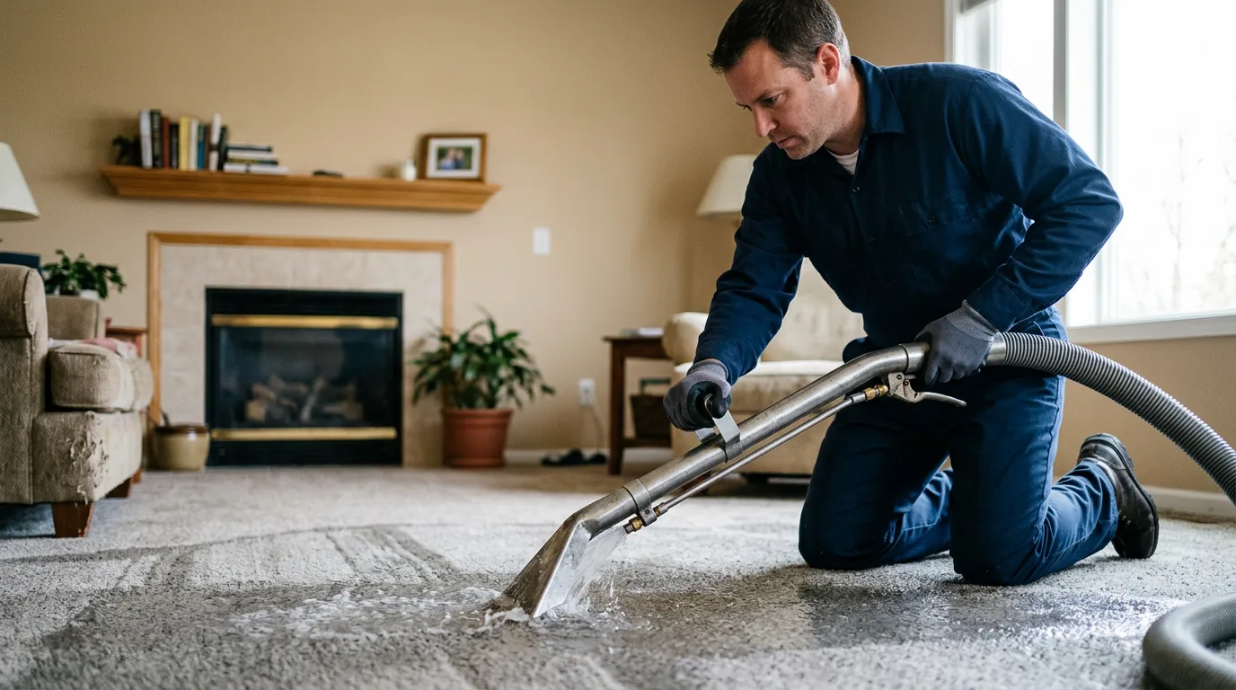 Water damage restoration technician working near Navarre, OH